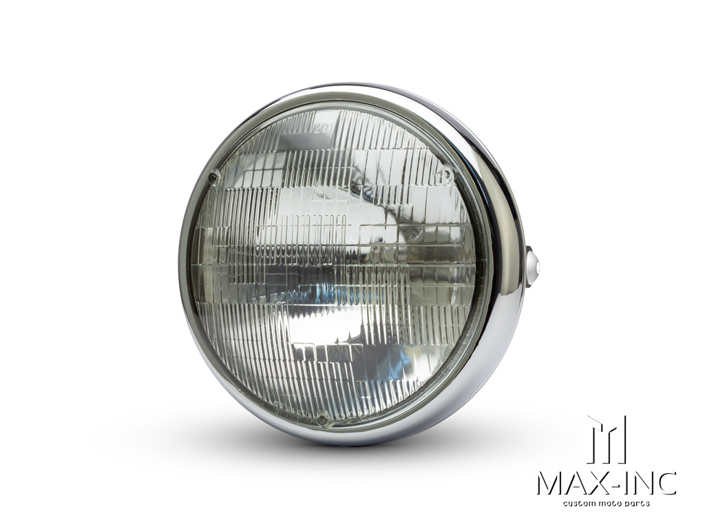 7.7" Chrome Shorty Metal Headlight - 12v / 55w Sealed Beam