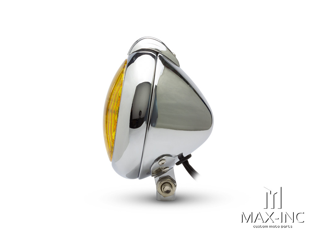 5" Chrome Metal Vintage Style Headlight - Yellow Lens