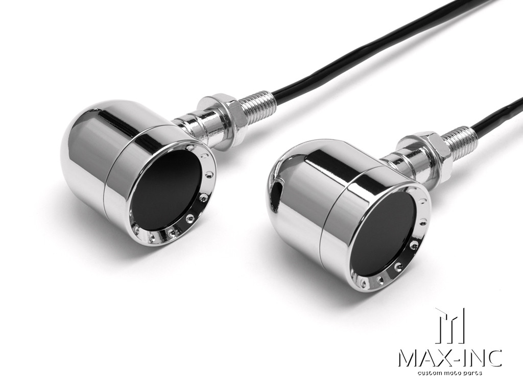 Chrome Alloy Custom Bobber Turn Signals / Indicators - Smoked Lens