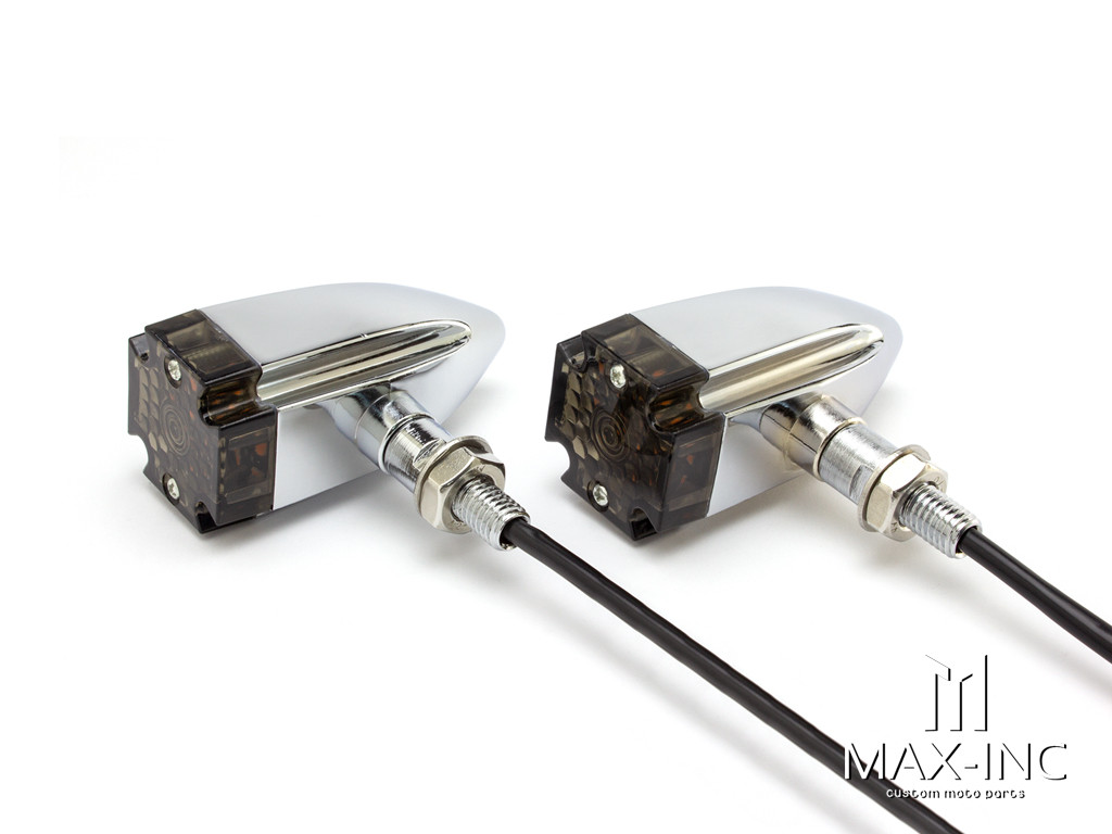 Maltese Cross Chrome Alloy Custom LED Turn Signals - Smoked Lens