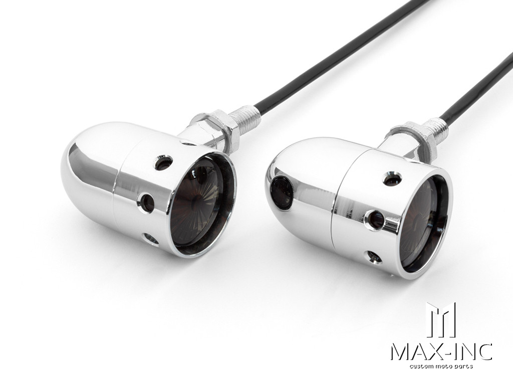 Chrome Alloy Custom Turn Signals - Smoked Lens - Bulb Type