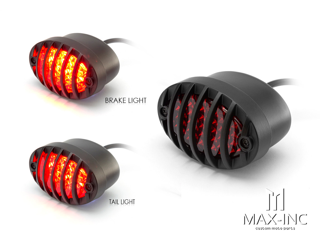 Matte Black Metal Grilled Oval LED Stop / Tail Light - Red Lens