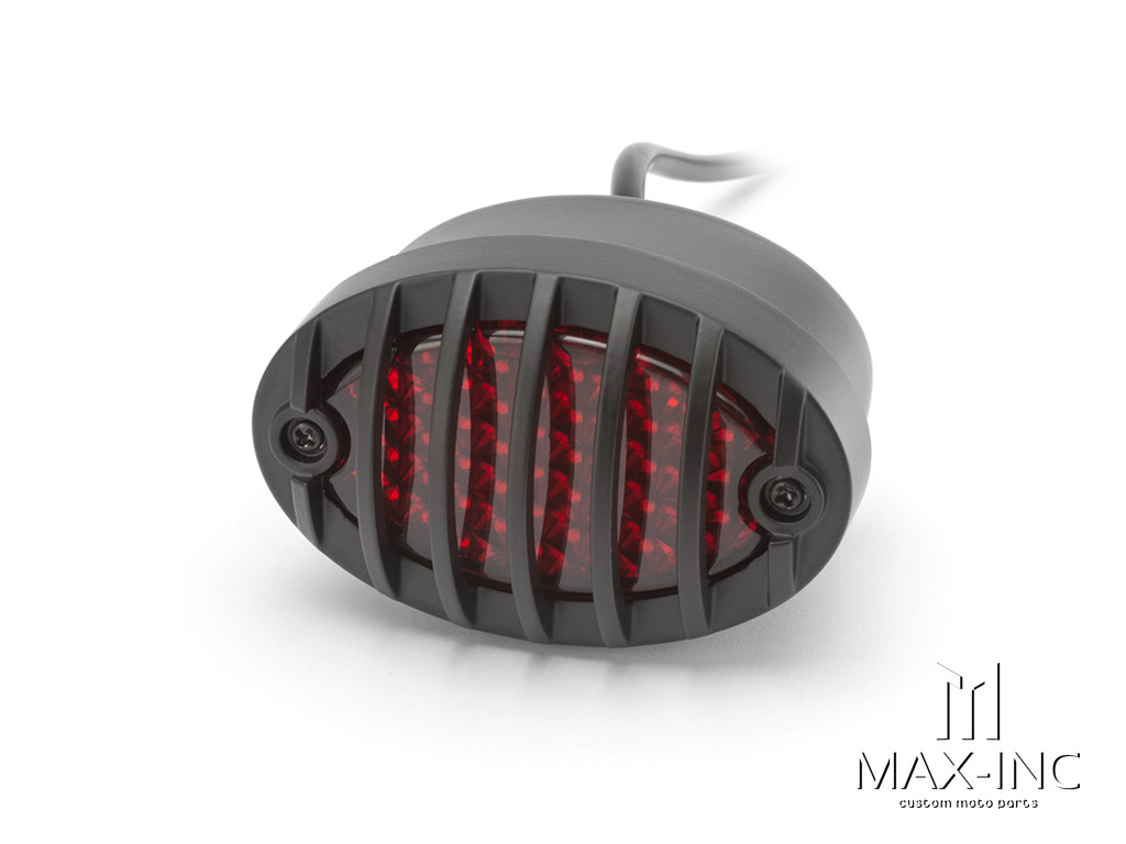 Matte Black Metal Grilled Oval LED Stop / Tail Light - Red Lens