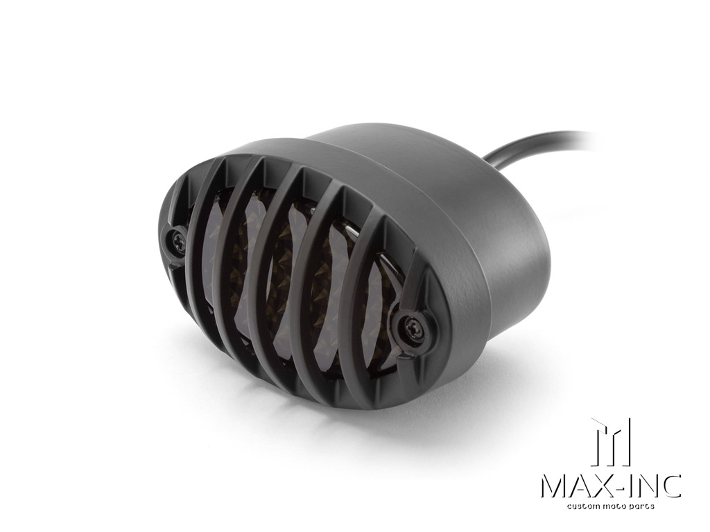 Matte Black Metal Grilled Oval LED Stop / Tail Light - Smoked Lens