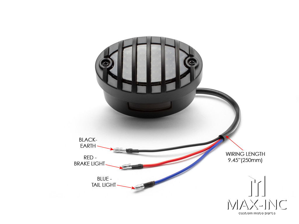 Matte Black Metal Grilled Oval LED Stop / Tail Light - Smoked Lens