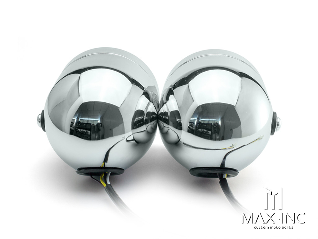 Chrome Universal Twin Metal Headlight + Mesh Grill - 12v / 35w