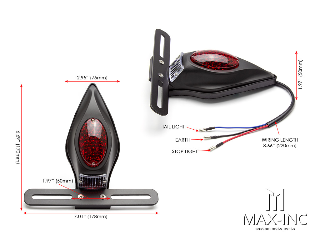 Matte Black Alloy Tombstone LED Stop / Tail Light