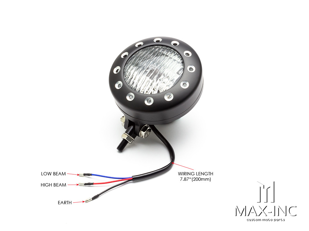 5" Matte Black Alloy Drilled Bezel Vintage Style Headlight - 12v / 35w