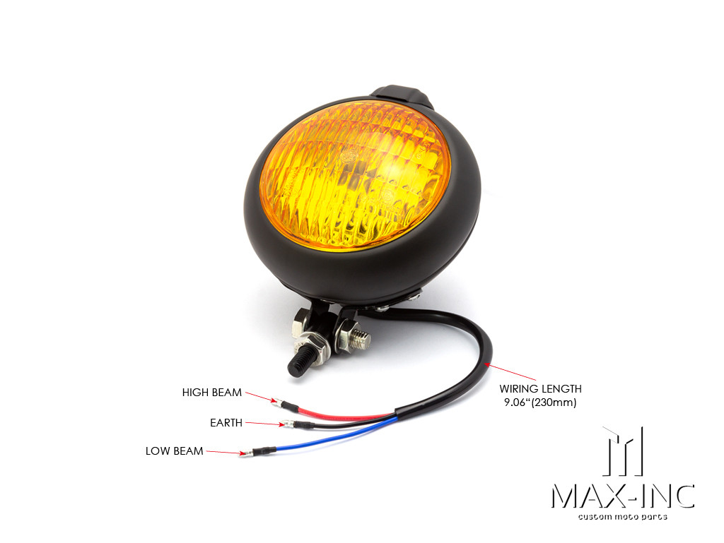 5" Matte Black Metal Vintage Style Headlight - Yellow Lens