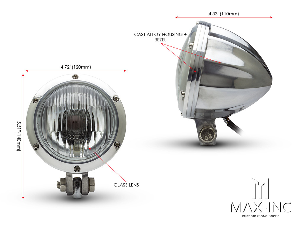 4.75" Polished Alloy Bobber Style Headlight - 12v / 35w