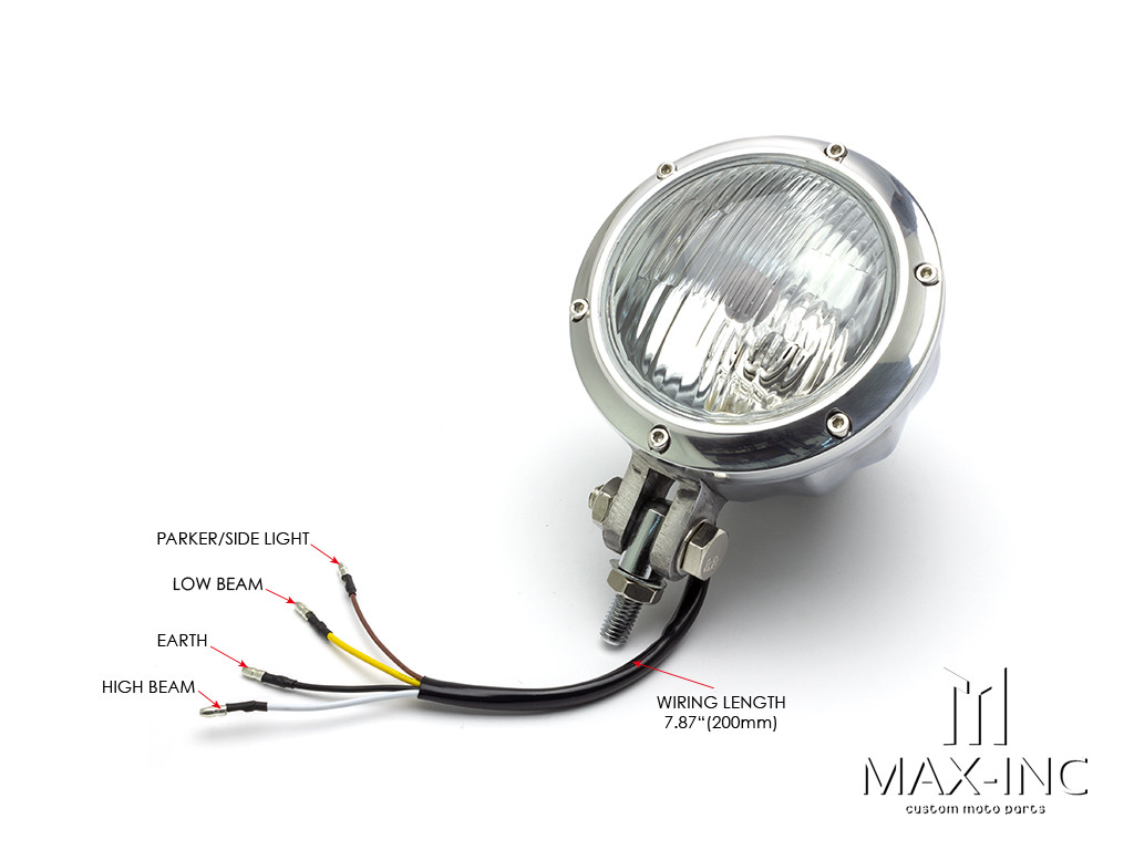 4.75" Polished Alloy Bobber Style Headlight - 12v / 35w