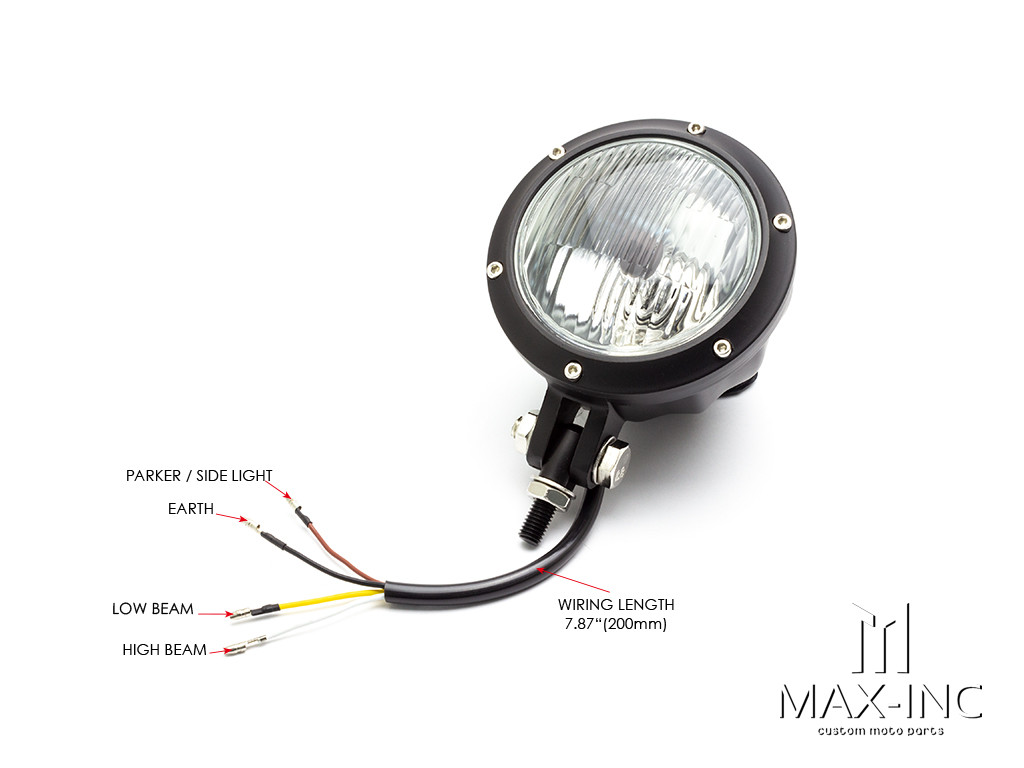 4.75" Black Alloy Bobber Style Headlight - 12v / 35w