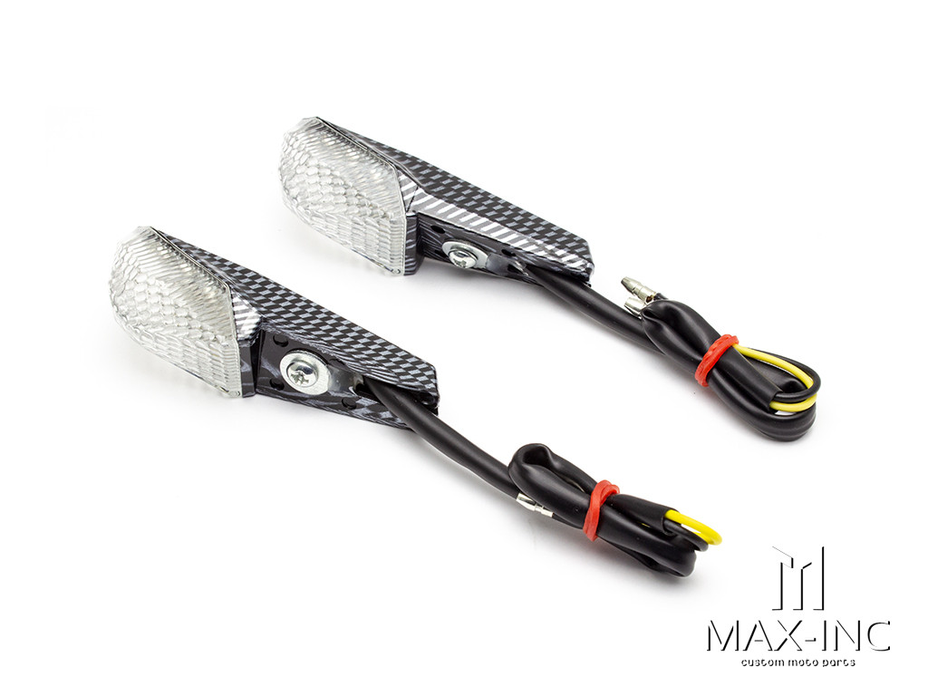 Carbon Pattern License Plate Mount Mini LED Turn Signals / Indicators - Emarked