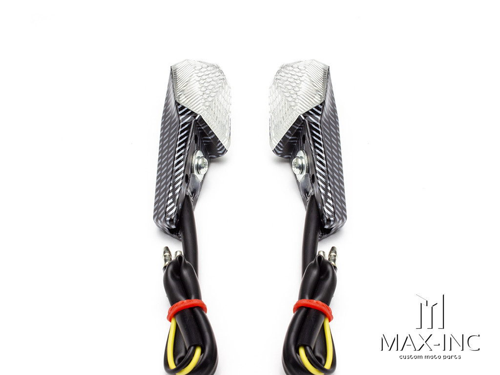 Carbon Pattern License Plate Mount Mini LED Turn Signals / Indicators - Emarked