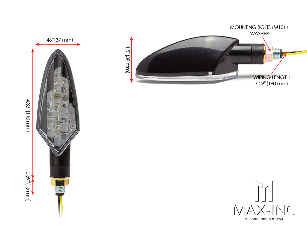 Black Full Size Spear Head LED Turn Signals / Indicators - Emarked