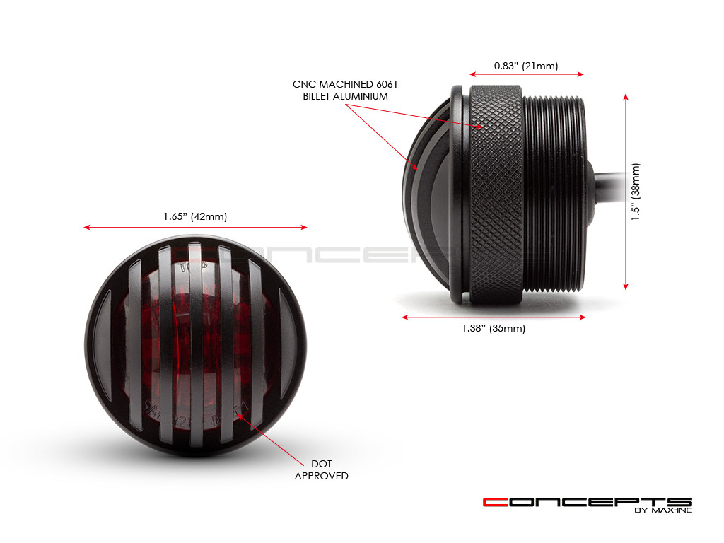 1.65" Matte Black Mini Flush Mount CNC Billet Alum Prison Grill LED Stop / Tail Light