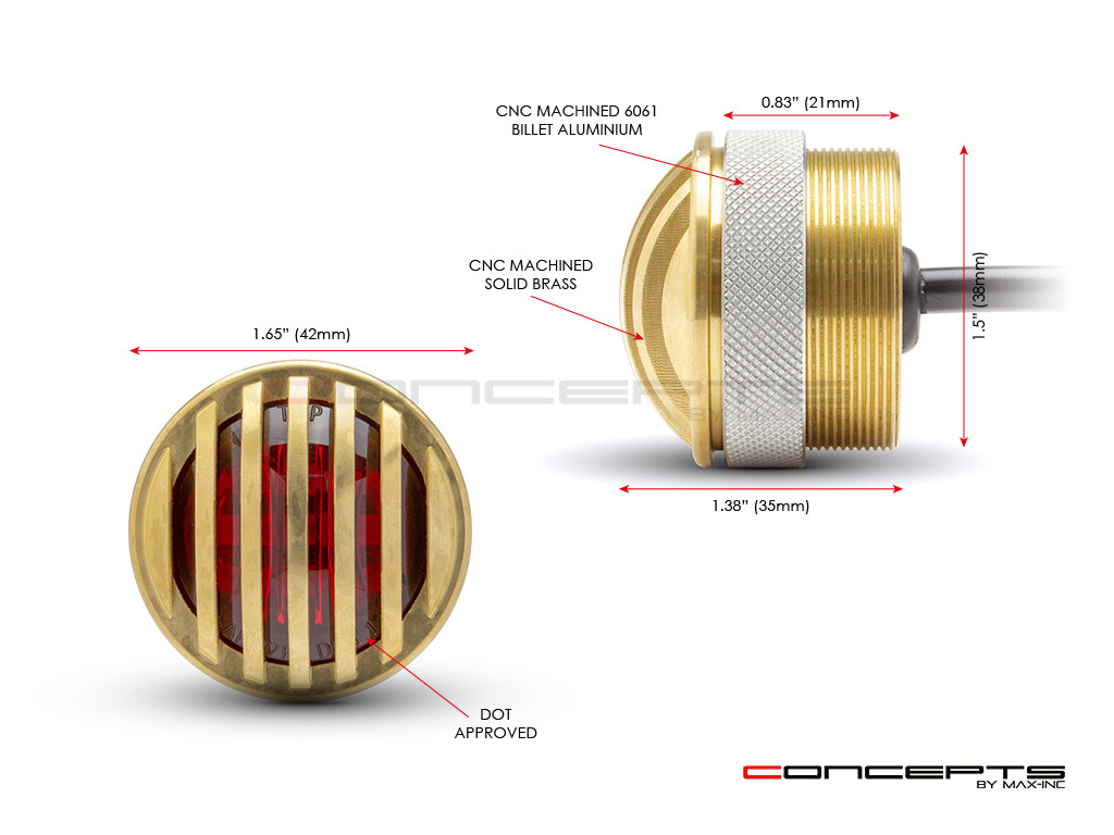 1.65" Solid Brass Mini Flush Mount CNC Machined Prison Grill LED Stop / Tail Light