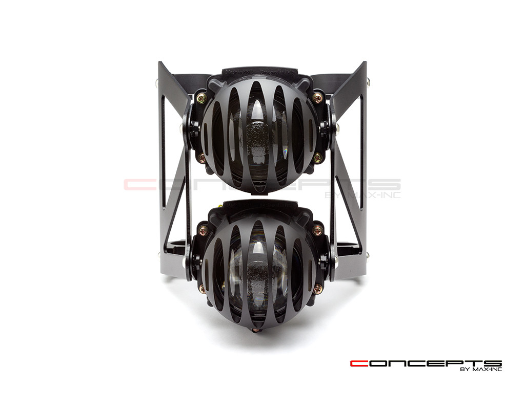 Black Dual Stacked Prison Grill Streetfighter Projector Headlight Set - Fits Fork Sizes 32 - 59mm