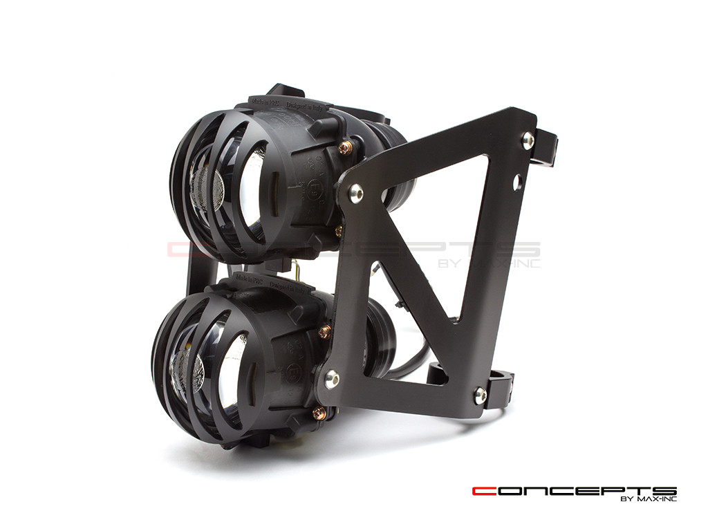 Black Dual Stacked Prison Grill Streetfighter Projector Headlight Set - Fits Fork Sizes 32 - 59mm