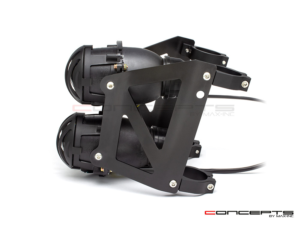 Black Dual Stacked Prison Grill Streetfighter Projector Headlight Set - Fits Fork Sizes 32 - 59mm