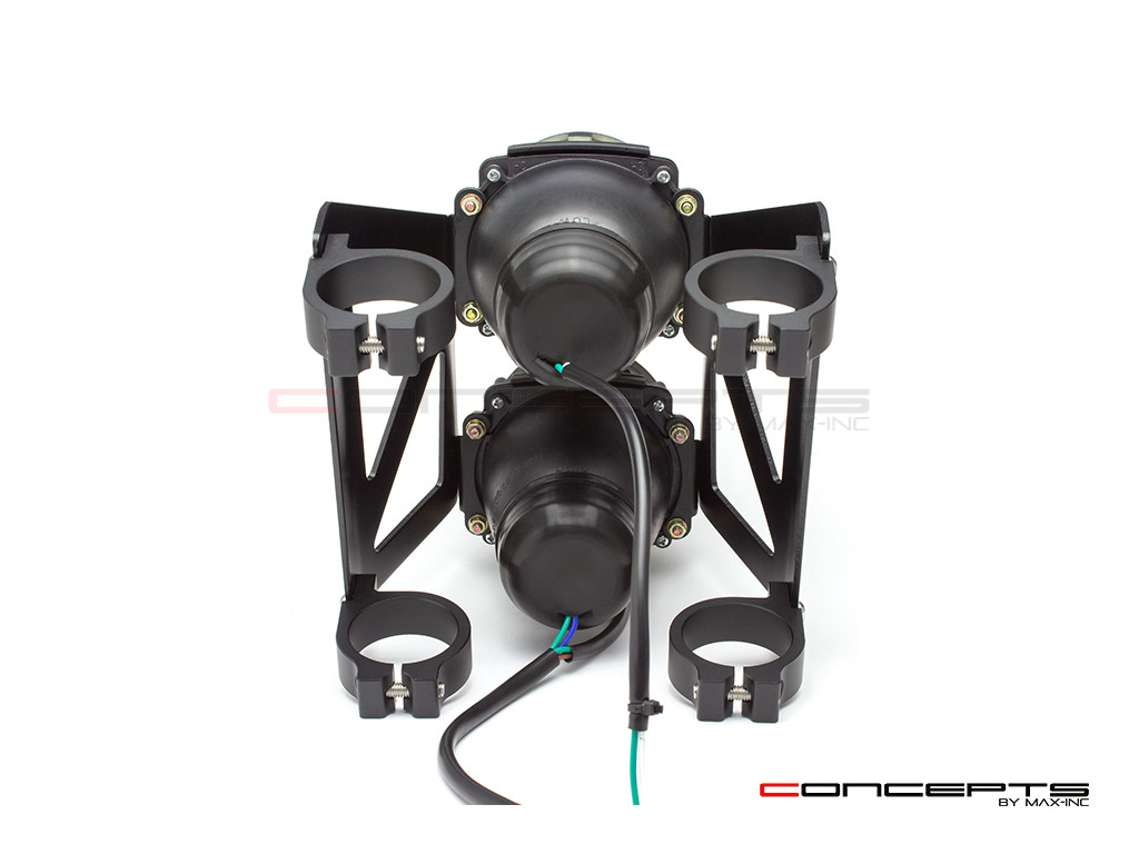 Black Dual Stacked Prison Grill Streetfighter Projector Headlight Set - Fits Fork Sizes 32 - 59mm