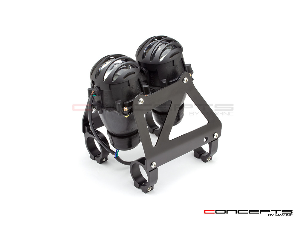 Black Dual Stacked Prison Grill Streetfighter Projector Headlight Set - Fits Fork Sizes 32 - 59mm