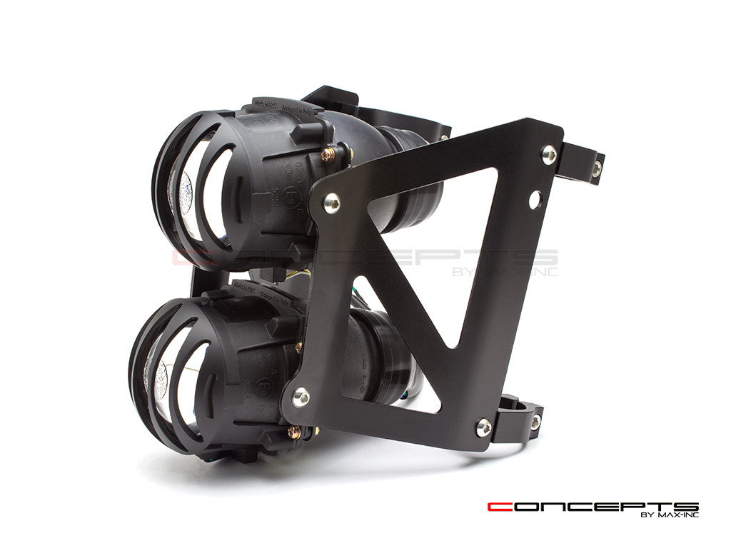 Black Dual Stacked Prison Grill Streetfighter Projector Headlight Set - Fits Fork Sizes 32 - 59mm