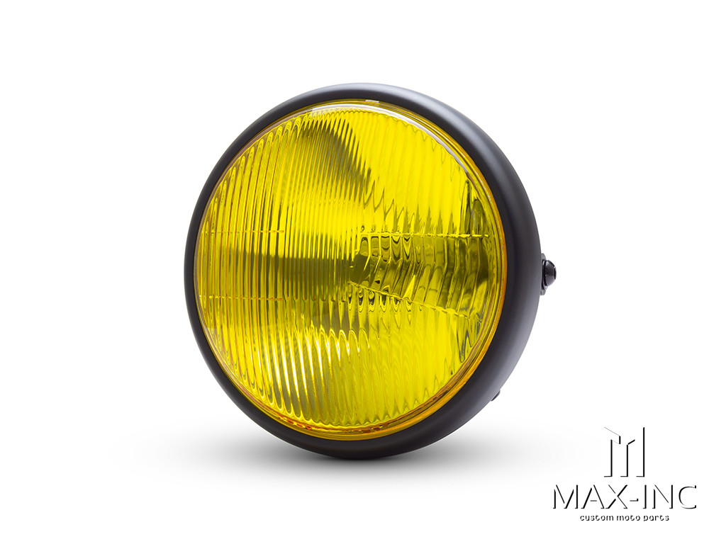 7.7" Matte Black Universal Metal Classic Yellow Lens Headlight