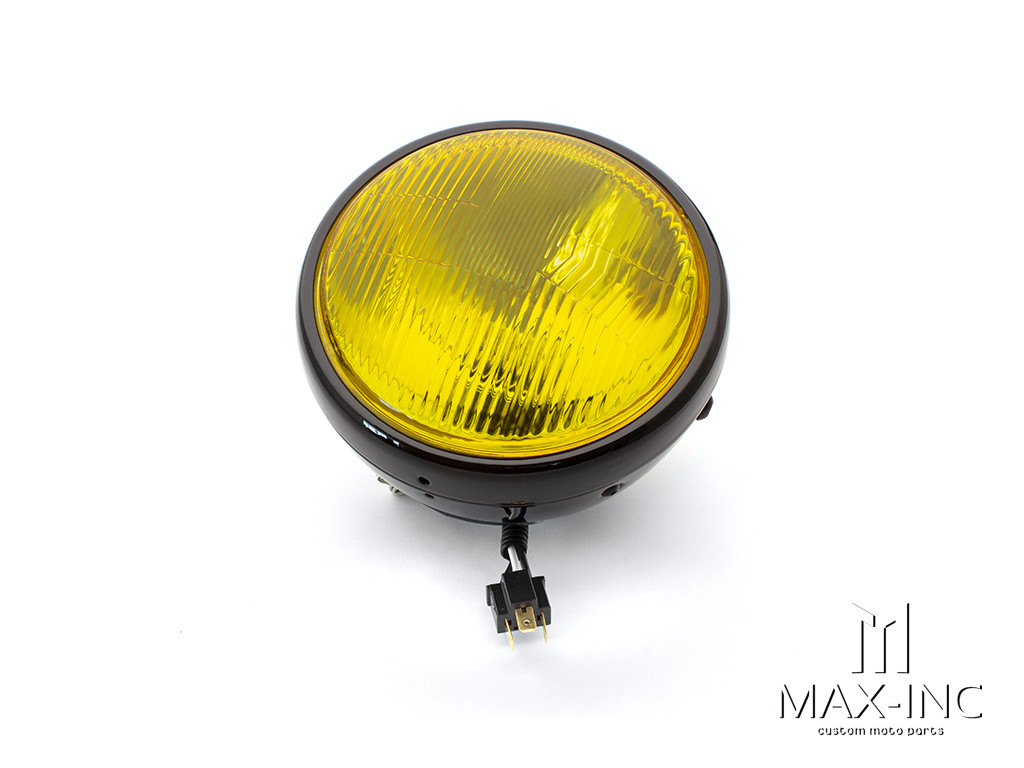 7.7" Gloss Black Universal Metal Classic Yellow Lens Headlight