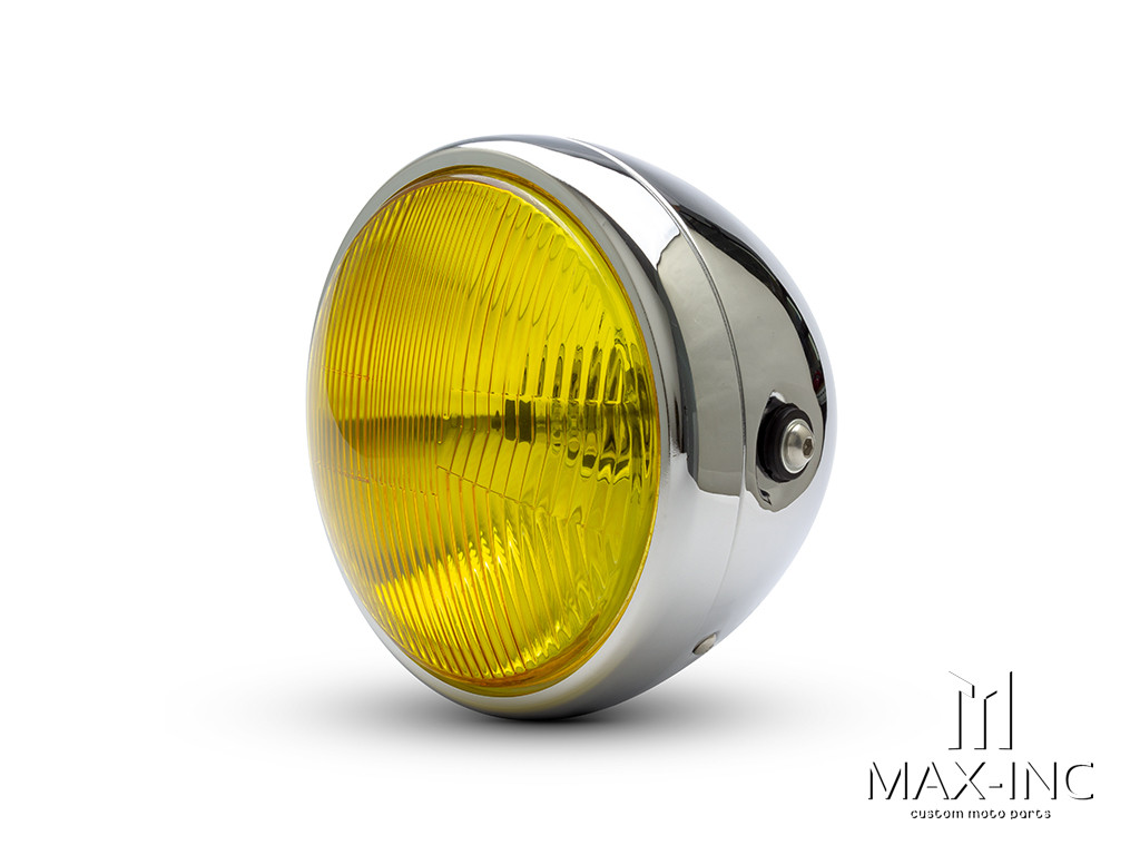 7.7" Chrome Universal Metal Classic Yellow Lens Headlight