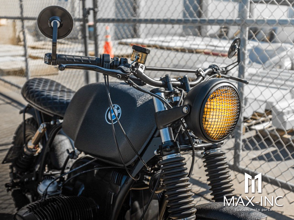 7.7" Matte Black Universal Metal Classic Yellow Lens Headlight + Mesh Grill