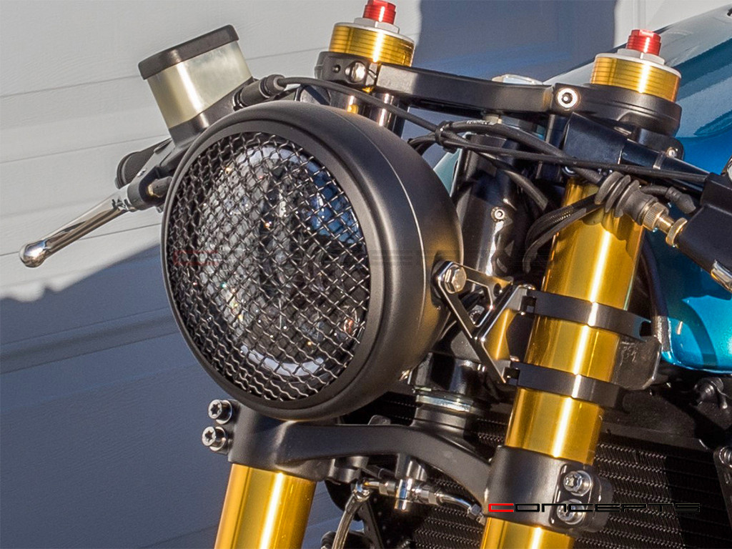 7.7" Matte Black Universal Classic Metal Multi Projector LED Headlight + Mesh Grill - 12v / 75w