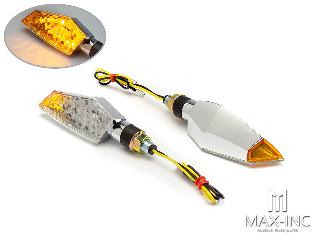 Chrome Orange Tip LED Turn Signals / Indicators - Emarked