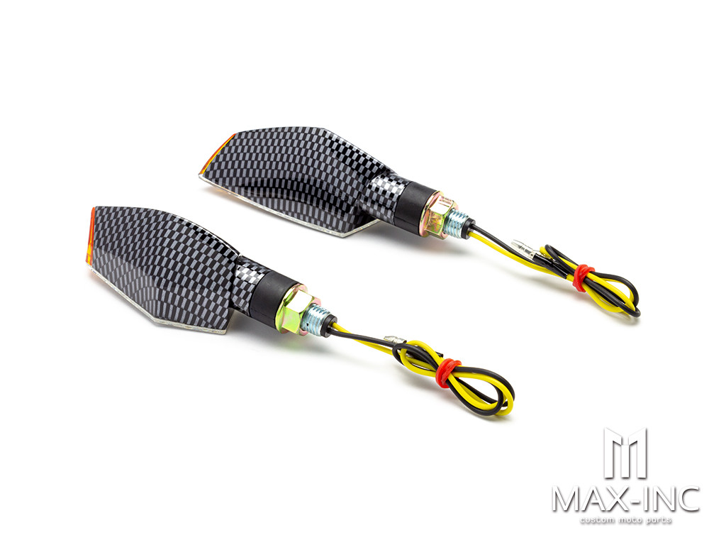 Carbon Pattern Orange Tip LED Turn Signals / Indicators - Emarked