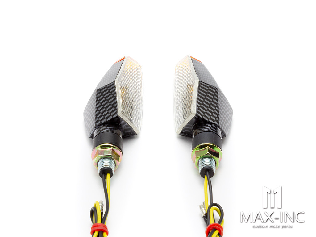 Carbon Pattern Orange Tip LED Turn Signals / Indicators - Emarked