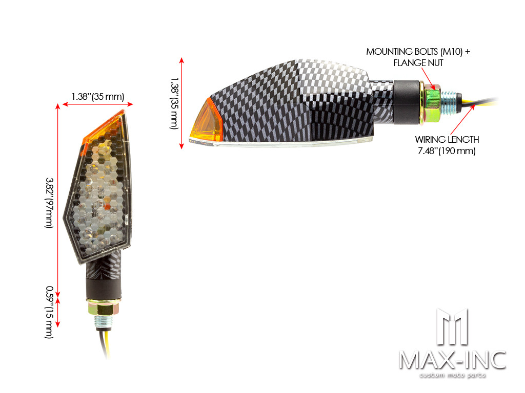 Carbon Pattern Orange Tip LED Turn Signals / Indicators - Emarked
