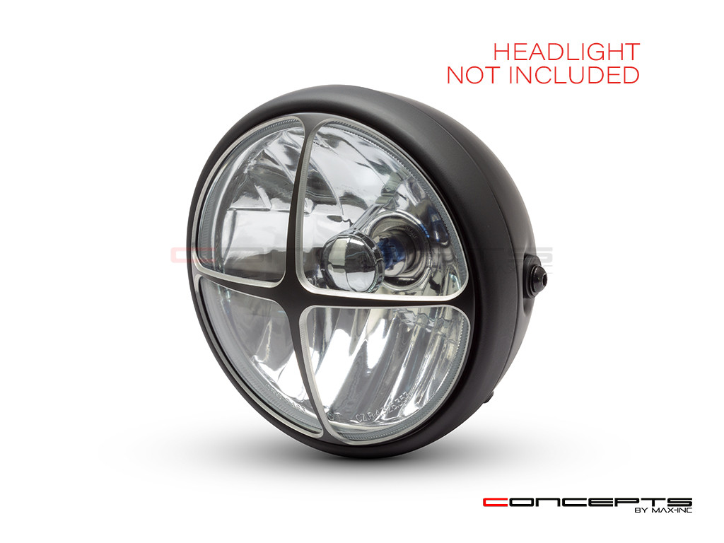 Cross Design 7" Black + Contrast Cut CNC Aluminum Headlight Guard Cover