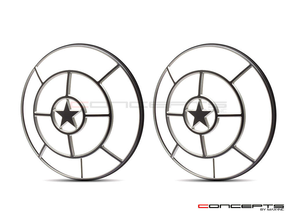 Star Design 7" Black + Contrast Cut CNC Aluminum Headlight Guard Covers - Pair