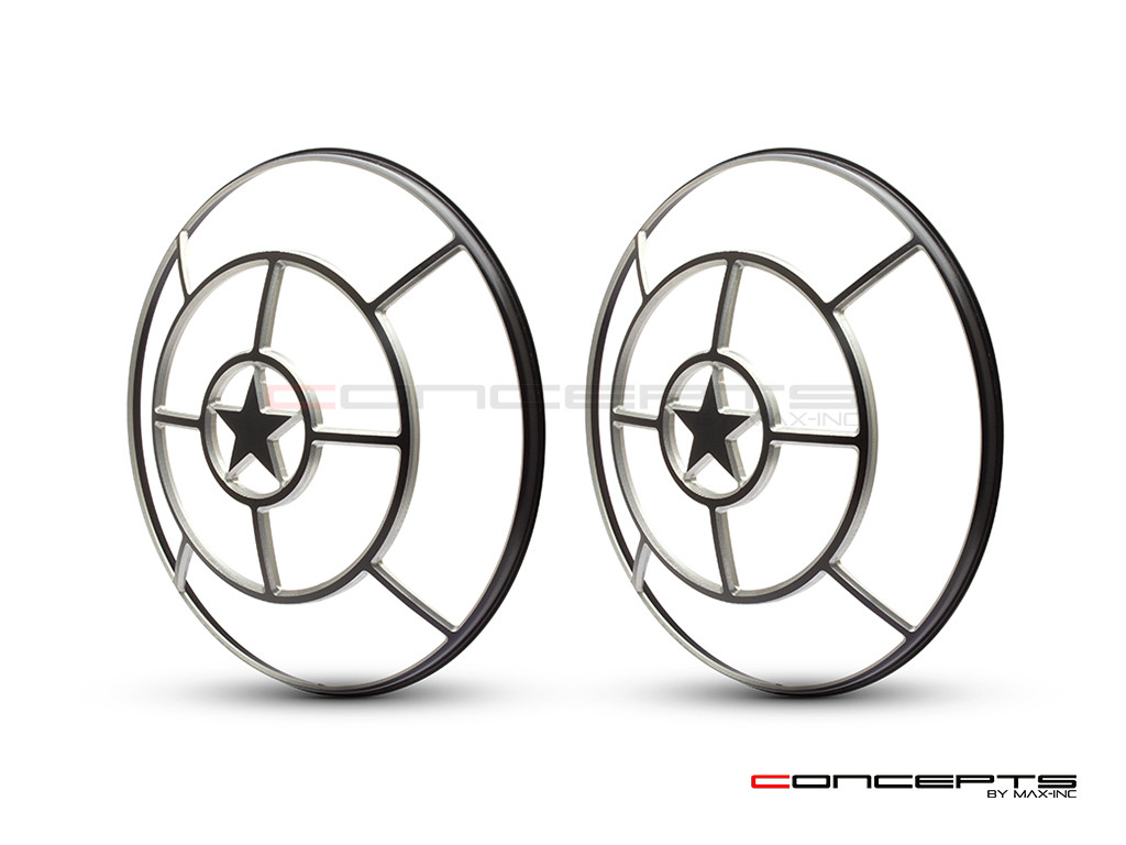 Star Design 7" Black + Contrast Cut CNC Aluminum Headlight Guard Covers - Pair