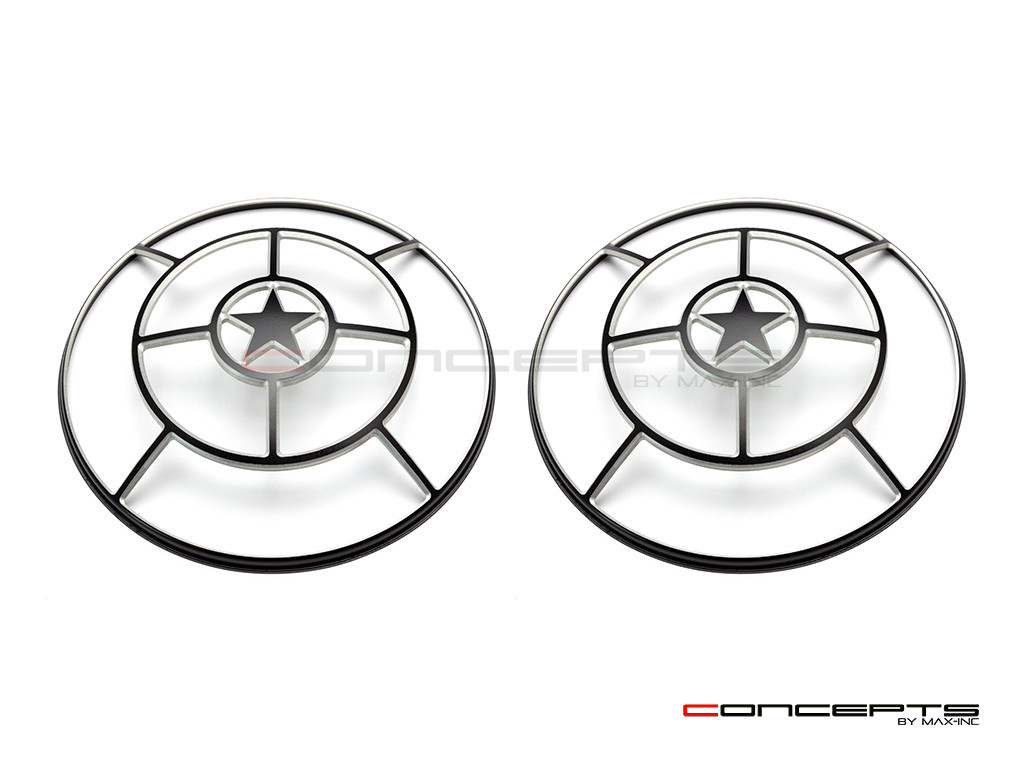 Star Design 7" Black + Contrast Cut CNC Aluminum Headlight Guard Covers - Pair