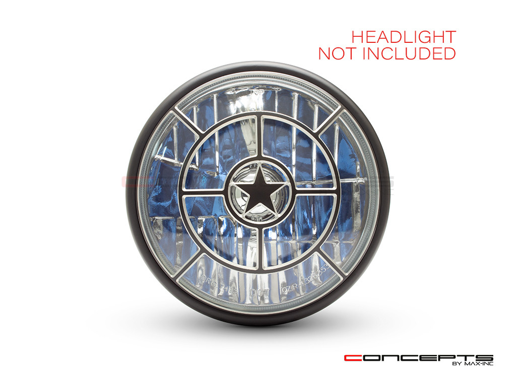 Star Design 7" Black + Contrast Cut CNC Aluminum Headlight Guard Cover