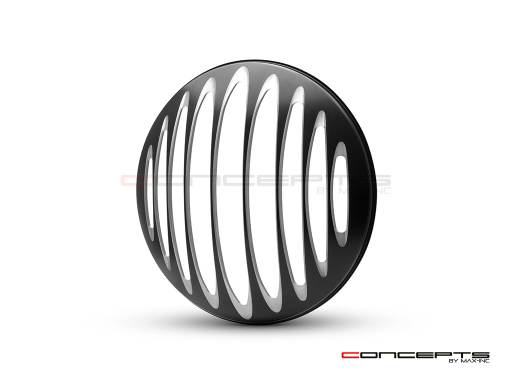 Prison Bar Design 7" Black + Contrast Cut CNC Aluminum Headlight Guard Cover