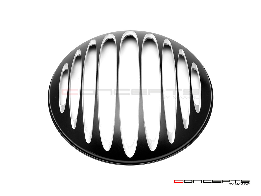 Prison Bar Design 7" Black + Contrast Cut CNC Aluminum Headlight Guard Cover