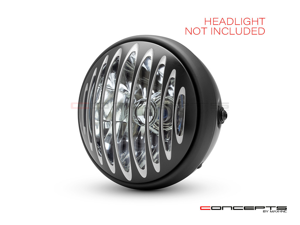 Prison Bar Design 7" Black + Contrast Cut CNC Aluminum Headlight Guard Cover
