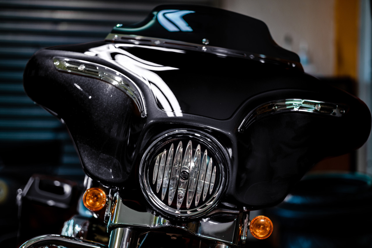 Prison Bar Design 7" Black + Contrast Cut CNC Aluminum Headlight Guard Cover