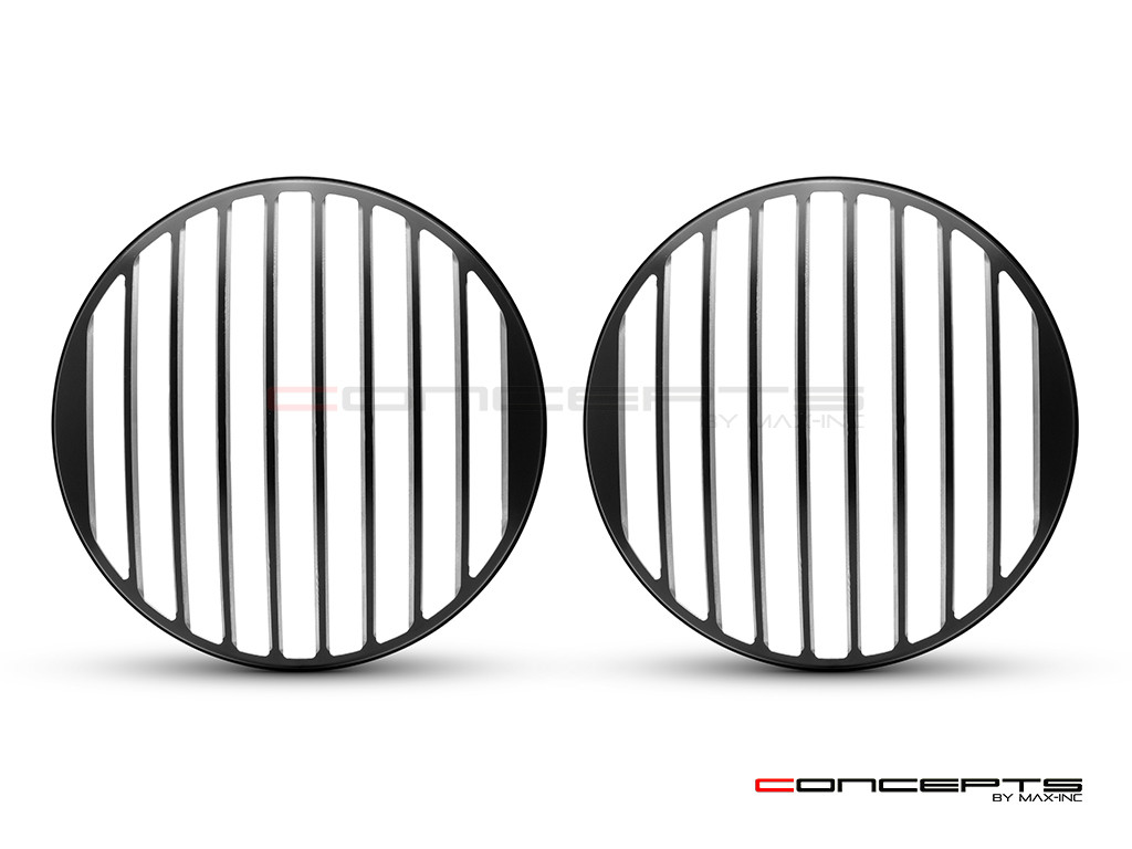 Classic Vent Design 7" Black + Contrast Cut CNC Aluminum Headlight Guard Covers - Pair