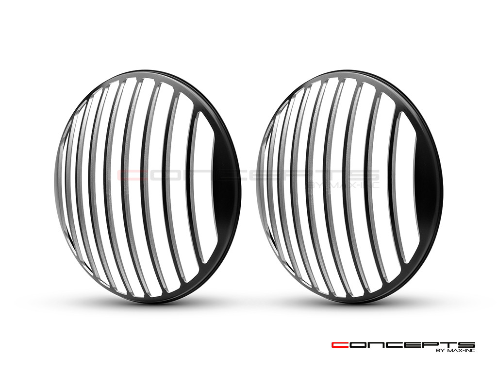 Classic Vent Design 7" Black + Contrast Cut CNC Aluminum Headlight Guard Covers - Pair
