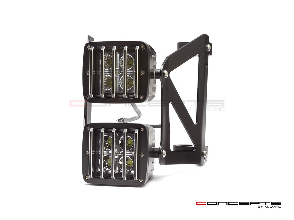 Black Vent Grill Cube Dual Stacked LED Headlight Combo  - Available Fork Clamp Sizes 32mm To 59mm