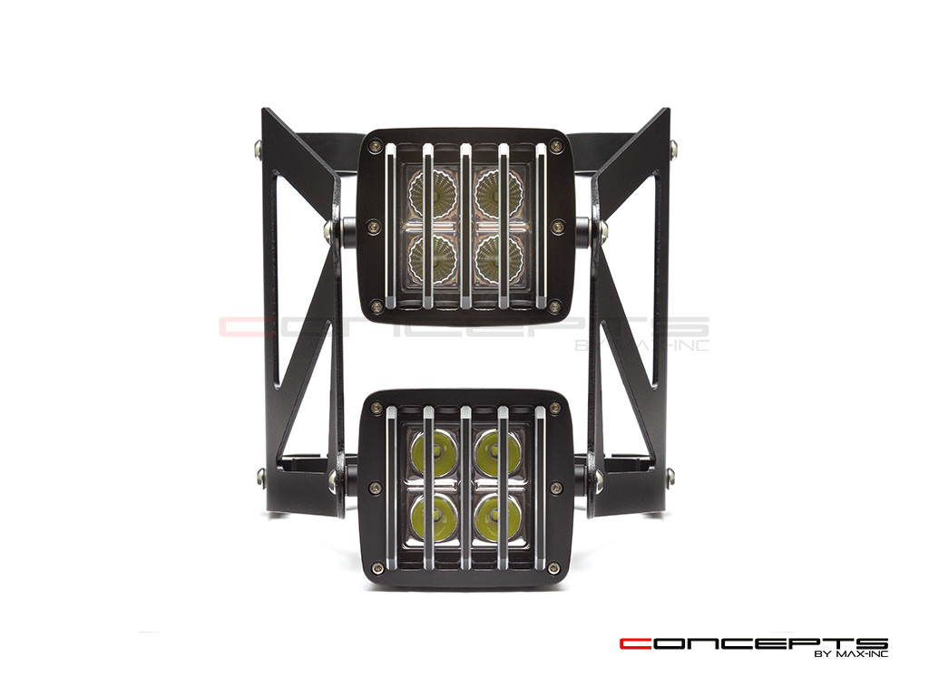 Black Vent Grill Cube Dual Stacked LED Headlight Combo  - Available Fork Clamp Sizes 32mm To 59mm