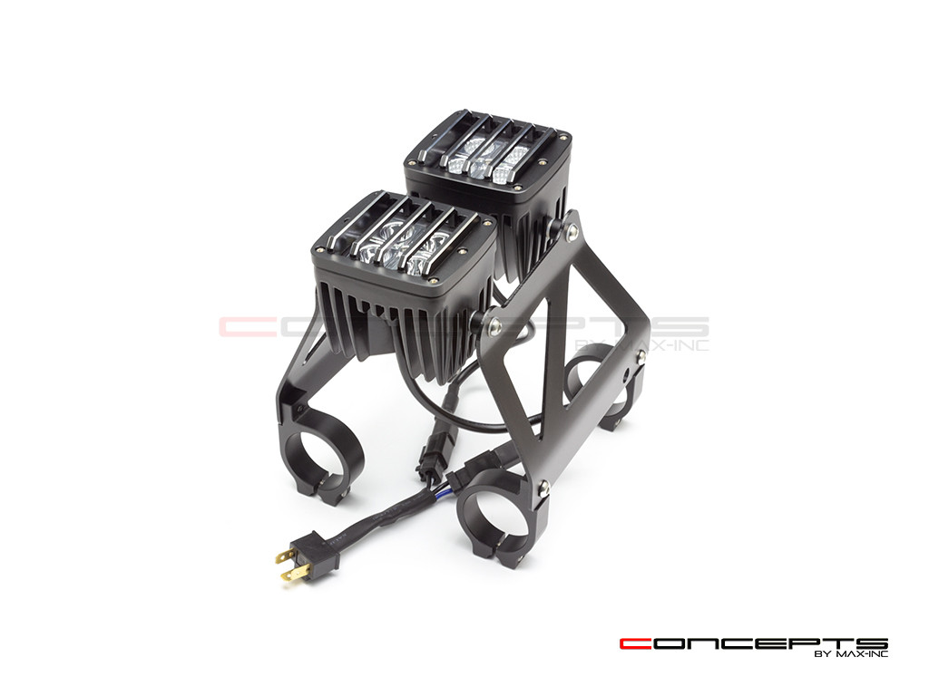 Black Vent Grill Cube Dual Stacked LED Headlight Combo  - Available Fork Clamp Sizes 32mm To 59mm